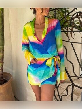 Rococo Sand Rainbow Tie-Dye Wrap romper